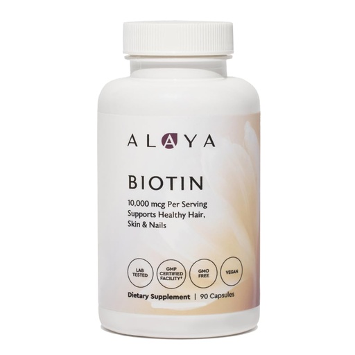 [BRSWGGIYBUARY2TZ] Alaya Biotin 10,000 mcg for Healthy Hair, Skin and Nails, Non GMO, Vegan, 90 Capsules