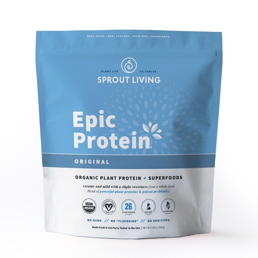 [BRSWKHDQDECRS235] Sprout Living Plant Based Protein & Superfoods Powder, Original, Unflavored | Organic Protein Powder, Vegan, Non Dairy, Non-GMO, Gluten Free, Sugar Free, Perfect Keto Drink Mix (5 lb)