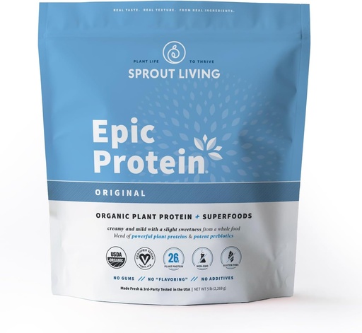 [BRSWKHDQDECRS235] Sprout Living Plant Based Protein &amp; Superfoods Powder, Original, Unflavored ¦ Orgánica Protein Powder, Vegan, Non Dairy, Non-GMO, Gluten Free, Sugar Free, Perfect Keto Drink Mix (5 lb)