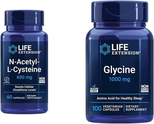 [BRSROAIKCUNGK3QV] Estensione della vita N-Acetil-L-Cysteine (NAC) & Glycine 1000 mg, promuove il rilassamento, sonno sano, aminoacido, senza glutine, non OGM, vegetariano, 100 capsule