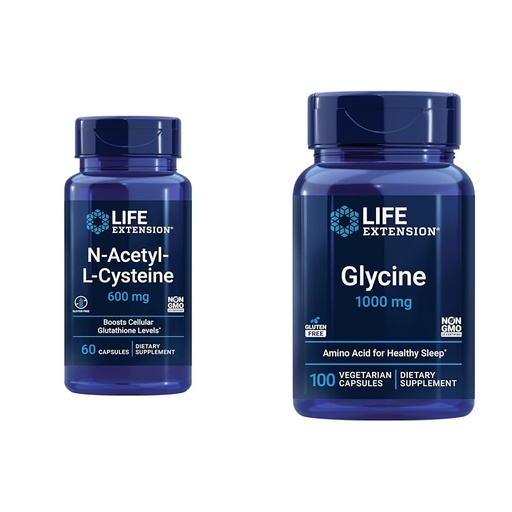 [BRSROAIKCUNGK3QV] Life Extension N-Acetyl-L-Cysteine (NAC) & Glycine 1000 mg, Promotes Relaxation, Healthy Sleep, Amino Acid, Gluten-Free, Non-GMO, Vegetarian, 100 Capsules