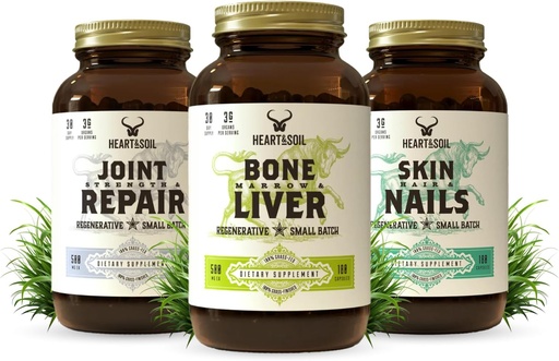 [BRSRAAQFAQJRS3D6] HEART & SOIL Joint & Mobility Stack 3 Položky: Bone Marrow & Liver, Joint Strength & Repair, Koža, vlasy a nechty pre celotelové wellness, Collagen Podpora, Flexibilita, a zotavenie
