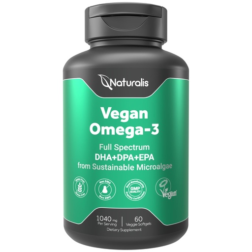 [BRSRMZI7AQJRSHL4] Naturalis Vegan Omega 3 DHA, EPA & DPA from Algae | Vegan Society Certified, Sustainably Sourced, True Full Spectrum | 60 Veggie Softgels (Carrageenan Free)