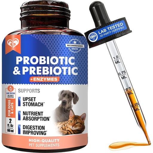 [BRSROATRAEHWACTK] Probiotics & Prebiotics with Enzymes for Dogs and Cats - Digestive Gut Flora Health Pet Food Supplements - Constipation & Diarrhea and Gas Home Remedy - Upset Stomach Relief - Made in USA