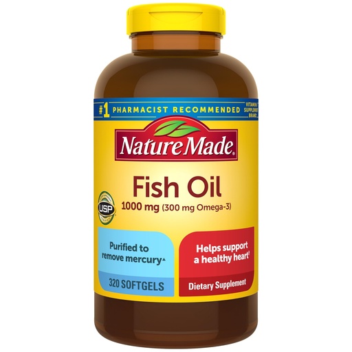 [BRSWIHYOBUCBU3YV] Nature Made Fish Oil Omega 3 Supplements, 1000mg Softgels, Omega 3 Fish Oil for Healthy Heart Support, 320 Softgels, 160 Day Supply