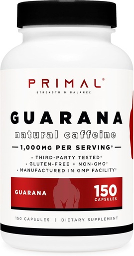 [BRSRAFDQCENAO2D6] Primal Guarana (1000 MG Per Serving) (150 Capsules) - 200 MG Natural Caffeine