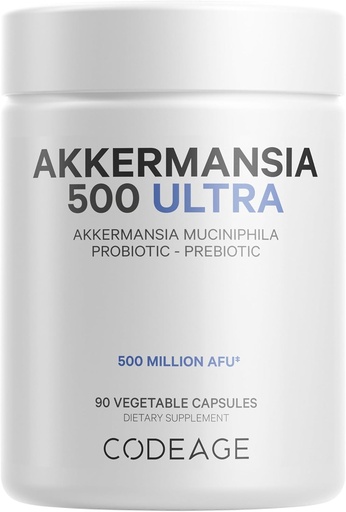 [BRSRAZQECIHAKAIY] Codeage Akkermansia Muciniphila Probiotic Ultra - High-Potency 500M AFUs Akkermansia Probiotic Supplement - Enhanced Daily Probiotic & Prebiotic, Chicory Inulin - 3-Month Supply - 90 Capsules