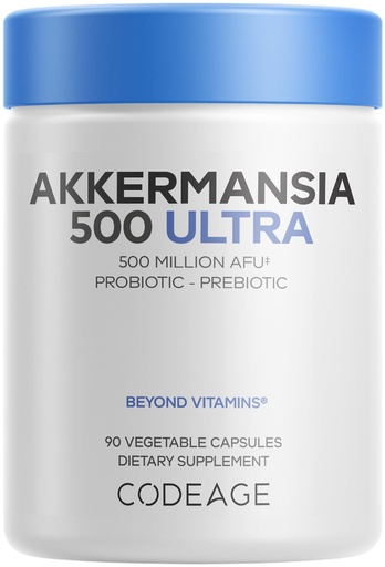 [BRSRAZQECIHAKAIY] Codeage Akkermansia Muciniphila Probiotic Ultra - High-Potency 500M AFUs Akkermansia Probiotic Supplement - Enhanced Daily Probiotic & Prebiotic, Chicory Inulin - 3-Month Supply - 90 Capsules
