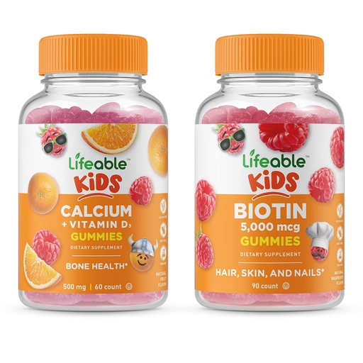 [BRSRMYIZCUIGAHTJ] Lifeable Biotin Kids + Calcium with Vitamin D Kids, Gummies Bundle - Great Tasting, Vitamin Supplement, Gluten Free, GMO Free, Chewable Gummy
