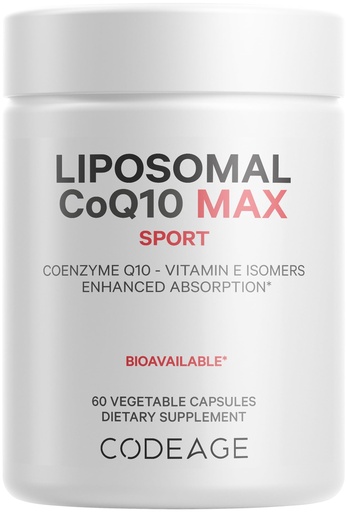 [BRSRMCYZCUMQKGTV] Codeage Liposomal CoQ10 Max Supplement - 250 mg Coenzyme Q10 with Vitamin E Isomers Tocopherols - 2-Month Supply - 1 Capsule Per Serving - Liposomal Delivery - Non-GMO, Gluten-Free - 60 Capsules