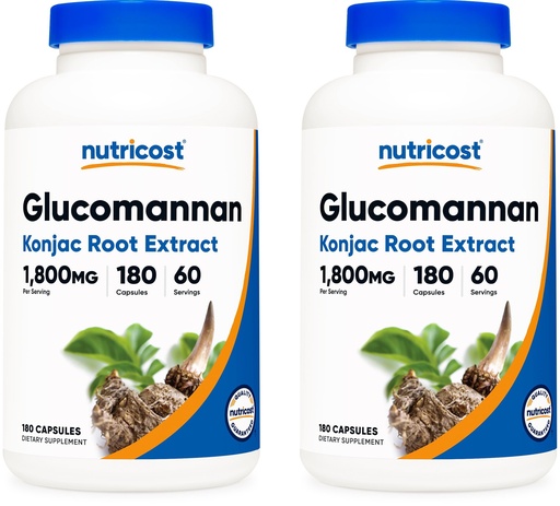 [BRSWKGQYDEFWA33Y] Nutricost Glucomannan 1,800mg Per Serving, 180 Capsules (2 Bottles)
