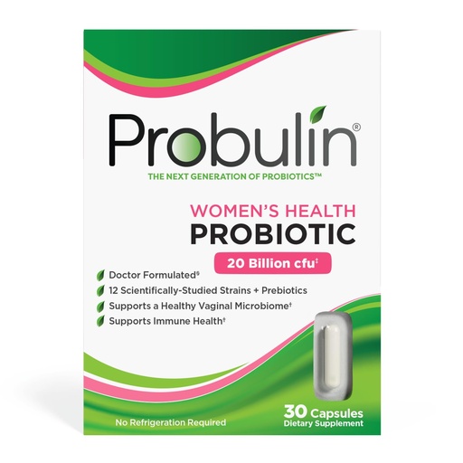 [BRSWIGIYBQFWAH3M] Probulin Women’s Health Probiotic + Prebiotic for Vaginal, Gut & Immune Health - 20 Billion CFU - 12 Probiotic Strains, 30 Vegan Capsules