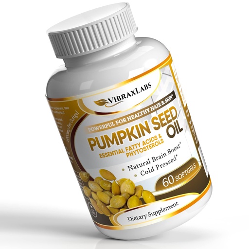 [BRSWG2Q5OV6QYHTU] vibraxlabs Pumpkin Seed Oil - 100% Cold Pressed Pure 1000mg Extraction - Best for Hair Growth, Younger Looking Skin & Face, Bladder Control Supplement, 60 Softgels