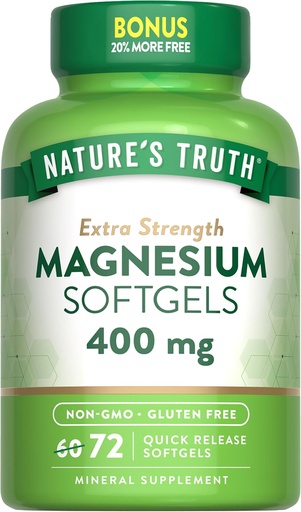[BRSWGEIKOEBGGG32] Nature's Truth Magnesium | 400mg | 72 Softgels | Value Size | Extra Strength | from Magnesium Oxide | Non-GMO and Gluten Free Supplement
