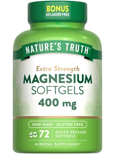 [BRSWGEIKOEBGGG32] Nature's Truth Magnesium | 400mg | 72 Softgels | Value Size | Extra Strength | from Magnesium Oxide | Non-GMO and Gluten Free Supplement