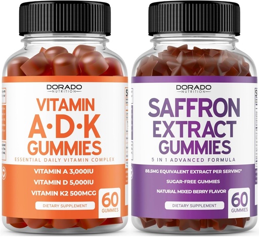 [BRSRAZL4AEBWOG3L] ADK Vitamin D3 K2 D (60 Gummies) K - 10 Vegan Supplement - Delicious Raspberry Flavor and Saffron (60 Gummies) Premium Sugar Free Supplements for Adults - 5 in 1 Advanced Formula - Vegan & USA Made