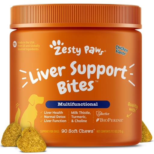 [BRSWGCQOAEDRECLX] Zesty Paws Dog Liver Supplement - Milk Thistle for Dogs, Chicken, 90 Ct