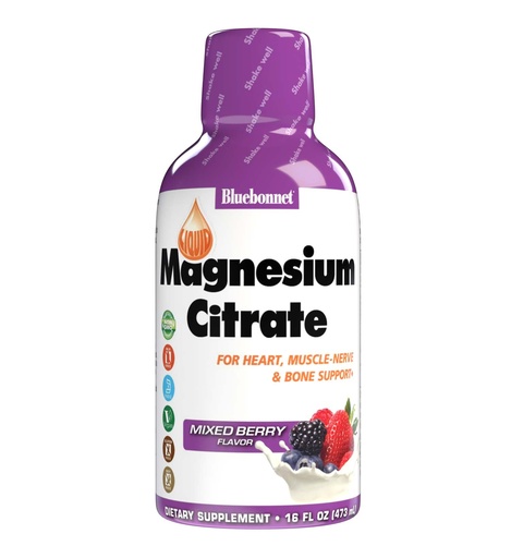 [BRSWGAYLA4HQOFLH] Bluebonnet Nutrition Magnesium Citrate 420 mg - Calm Mind & Body* – Supports Heart, Muscle & Sleep* - Non-GMO, Vegan, Kosher, Gluten-Free, Soy-Free, Milk-Free - 16 FL OZ, Mixed Berry Flavor