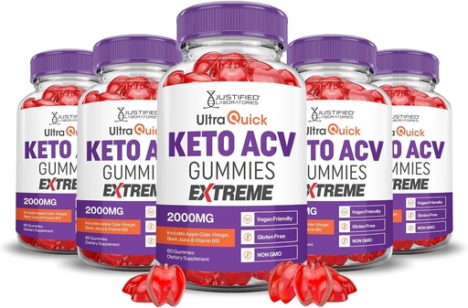 [BRSRAEI6PIAWM2AV] Justified Laboratories (5 Pack Ultra Quick Keto ACV Gummies Extreme 2000MG Ultraquick Keto Gummies Apple Cider Vinegar Geformuleerd met Granaatappel Beet Sap Poeder B12 Vegan Non GMO 300 Gummys