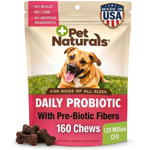 [BRSWKGQOCIMWY23Y] Pet Naturals Daily Probiotic Soft Chews for Dogs, Digestive and Immune Support Supplement, 1 Billion CFU Per Chew, Duck, 160 Count