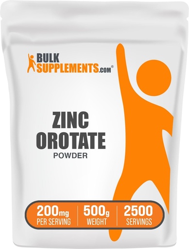 [BRSWGYADDN7AEALA] BulkSupplements.com Poudre d'orotate de zinc - supplément de minéraux de zinc, pour support immunitaire - sans gluten, 200mg par portion, 500g (1,1 lb) (paquet de 1)