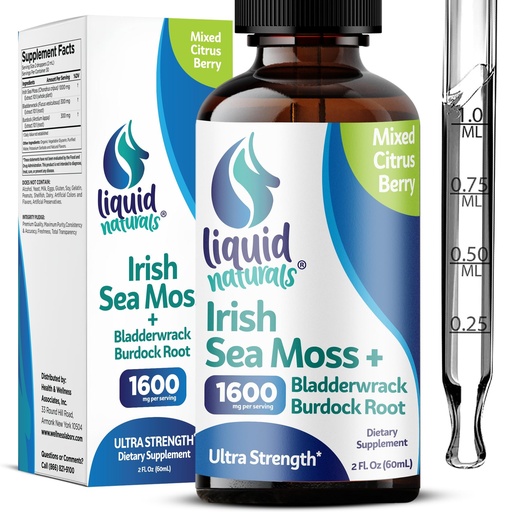 [BRSRMFADCEHRQCTK] Irish Sea Moss Drops - Citrus Berry Flavor - 92+ Essential Minerals & Vitamins - Energy, Skin, Gut, Recovery - Bladderwrack and Burdock Root - 2 fl. oz