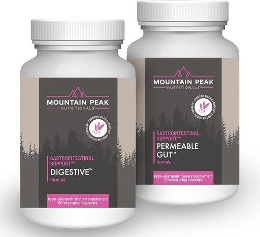 [BRSRAFILOV6QI3YV] Mountain Peak Nutritionals Permeable Gut & Digestive Support Combo Pack - Gut Lining & Gastrointestinal Health - Enzymes, Probiotics & Nutritional Support - 90 Vegetarian Capsules Each