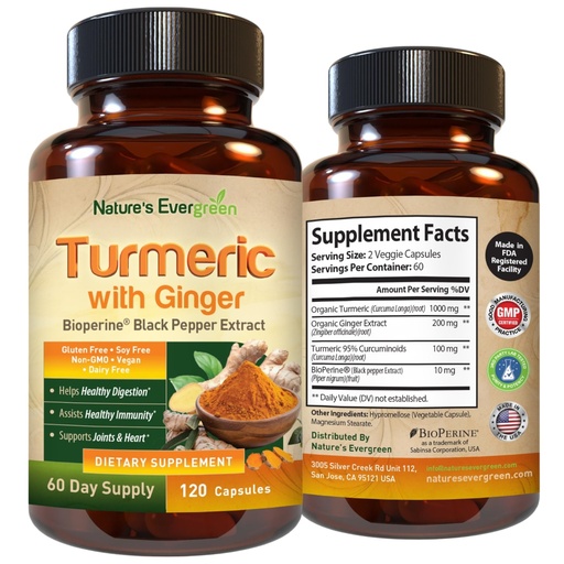 [BRSRAGAKCIIA2D3L] Turmeric with Ginger Root Joint Support Supplement | Turmeric Curcumin Supplement 95% Curcuminoids | Contains Organic Turmeric & Ginger with Black Pepper Extract for Max Absorption
