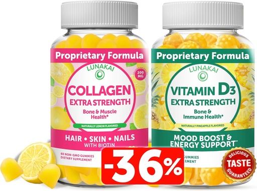 [BRSW2HALCEBGCAY3] Lunakai Collagen a vitamin D3 Gummies Bundle - Non- GMO proti stárnutí doplňky pro muže a ženy - Imunita, Kost a Mood Support Gummy pro dospělé - 30 dní dodávky