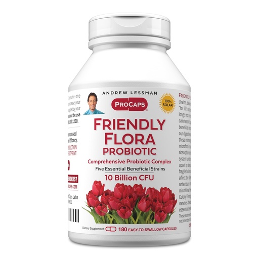[BRSWKZQ3A4MBU2DM] ANDREW LESSMAN Friendly Flora Probiotic 180 Capsules - 10 Billion CFU, Comprehensive Blend of Five Probiotic Strains, Powerful Immune and Digestive Support. Probiotics for Women or Men