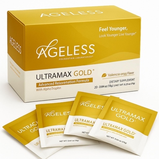 [BRSWIYQLOQFGYF3C] Ageless UltraMAX Gold, Anti-Aging HGH Supplement for Women & Men 22 Packets | Rejuvenates Skin, Restores Youthful Appearance, Boosts Energy & Sleep, Effervescent Powder - Valencia Orange Flavor