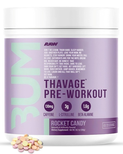 [BRSW2HQYB57RE23U] RAW Pre Workout Powder, Thavage (Rocket Candy) - Chris Bumstead Sports Nutrition Supplement for Men & Women - CbumPreworkout for Working Out, Hydration, Mental Focus & Energy - 40 Servings