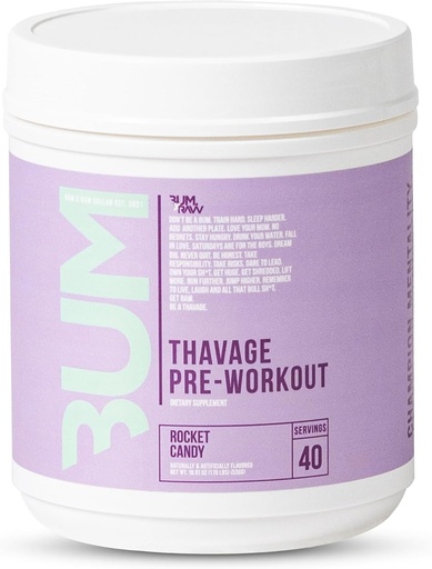 [BRSW2HQYB57RE23U] RAW Pre Workout pulbere, Thavage (Rocket Candy) - Chris Bumstead Sports Nutritie Supliment pentru barbati si femei - CbumPreworkout pentru Lucru, Hidratare, Focus Mintal & Energie - 40 Serviri