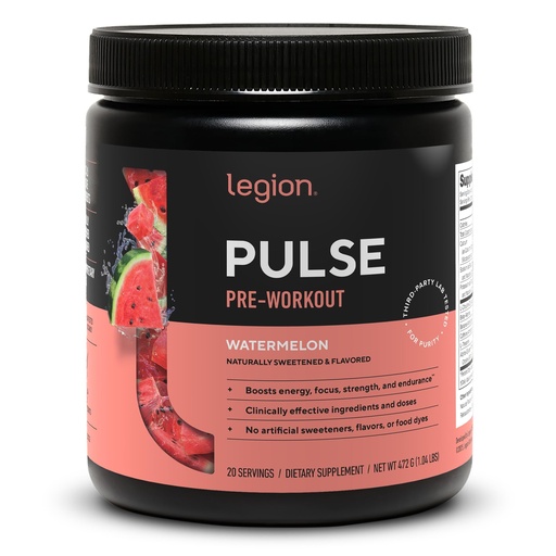 [BRSWKZ34AYHWMEI3] LEGION Pulse Pre Workout - All Natural Nitric Oxide Preworkout Drink to Boost Energy, Creatine Free, Naturally Sweetened, Beta Alanine, Citrulline, Alpha GPC (Watermelon)