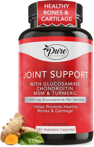 [BRSWG2Y3CUCWEDYV] Pure By Nature Joint Support, Glucosamine with Chondroitin Turmeric MSM Boswellia Supplement, 180 Capsules