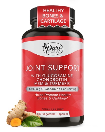 [BRSWG2Y3CUCWEDYV] Pure By Nature Joint Support, Glucosamine with Chondroitin Turmeric MSM Boswellia Supplement, 180 Capsules