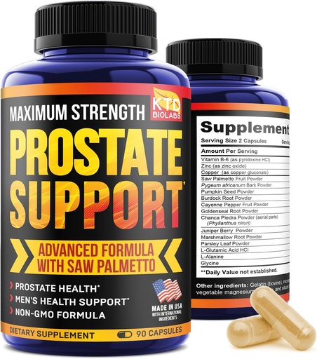 [BRSW2GQKCMPRGH3F] Prostate Supplements for Men - 90 Natural Prostate Health Kapsułki - Nasiona dyni, Pygeum i Saw Palmetto dla mężczyzn Kontrola pęcherza i Zdrowy Trakt - Made in USA