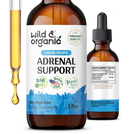 [BRSROY33PN7WEFI4] Wild & Organic Adrenal Support - Ashwagandha & Rhodiola Rosea Drops - 2 oz | Alcohol-Free - No Added Sugar - No Artificial Additives, Flavors or Colors - Glycerin-Based - Pure Formula