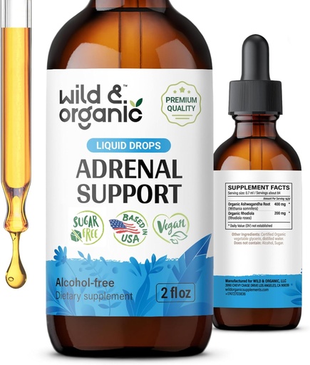 [BRSROY33PN7WEFI4] Wild & Organic Soutien Adrénal Teinture pour une perspective positive - Complexe Adrénal avec Ashwagandha, Rhodiola Rosea Racine - 1-Mois d'approvisionnement - Vegan, Pas de sucre et d'alcool - 2 fl oz