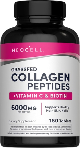 [BRSW2FAQCMHBUYLO] NeoCell Super Collagen Con Vitamina C y Biotina, Skin, Hair and Nails Suplemento, Incluye Antioxidantes, Tablet, 180 Cuenta, 1 Botella