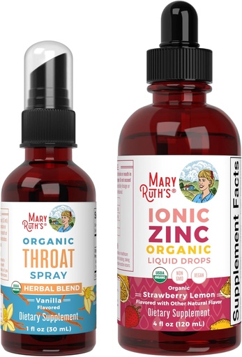 [BRSRAGA5AQDQM3LB] MaryRuth Organics Throat Spray (Vanilla) & Zinc Drops (Strawberry Lemon) | USDA Organic, Clean Label Project Verified® | Vitamins for Throat Relief, Immunity & Overall Health | Vegan, Non-GMO
