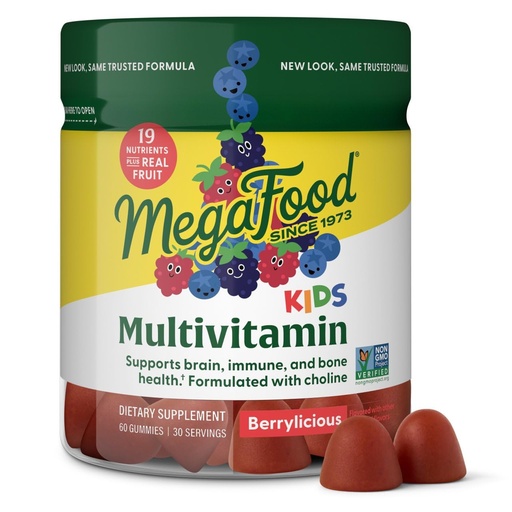 [BRSW2ZQYOB6BQETX] MegaFood Kids Multivitamin Gummies - Kids Vitamins - Age 4+ with Vitamin C, Vitamin D, Zinc, Choline, and Real Fruit - Brain & Immune Support - Berrylicious Flavor - 60 Gummies (30 Servings)