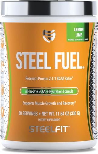 [BRSRMYILPJ5ROFD6] SteelFit Steel Fuel BCAAs Amino Acids Powder for Intra-Workout to Accelerate Muscle Growth & Enhanced Endurance - 30 Servings in Lemon Lime - BCAA Supplements Powder for Electrolytes & Recovery