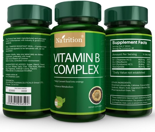 [BRSWKZA3AEMAIH3I] Na'trition Vitamin B Complex Tablets, 160 Tablets per Bottle