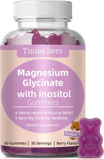 [BRSROAY7CIMBG3LU] Magnesium Glycinate Gummies 400mg, w/Inositol 500mg for Women, Mineral & VIT B8 for Sleep, Stress & Muscle Relief, Metabolism Health, Sugar Free, No Melatonin, Gluten Free, Non GMO, Vegan, Pectin, 60
