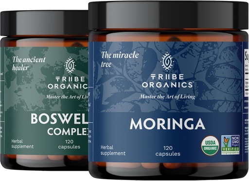 [BRSW2GL4CN7B6ELB] TRIBE ORGANICS Vitality Duo - Boswellia Complex - Moringa - for Joint Support, Muscle Relief, Energy, Weight Loss, Brain Function