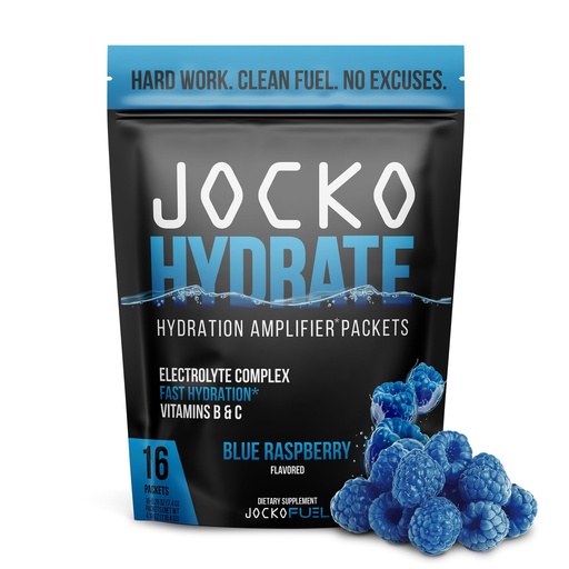 [BRSROZAKPNYAEH32] Jocko Fuel Hydrate Electrolytes Powder Packets Low Sugar - Hydration Amplifier Packets for Recovery, Dehydration, & Exercise - with Vitamins B6, B12 & C (16 Packets) Blue Raspberry