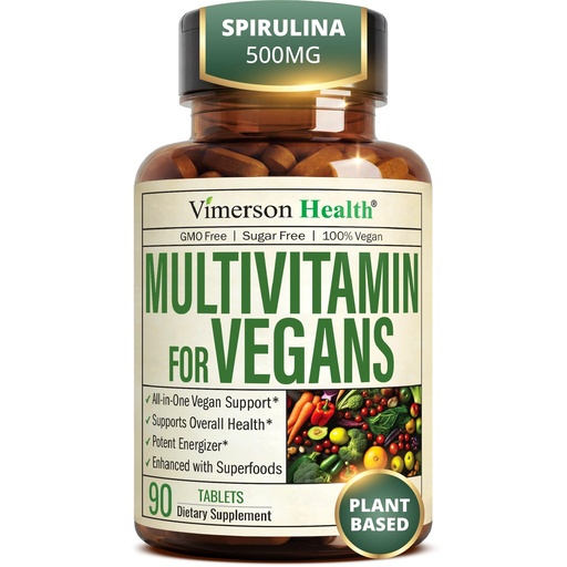 [BRSROELQAEORYGT4] Vimerson Health Vegan Multivitamin for Women and Men: Vitamins, Chelated Minerals and Bioavailable D3 for Focus and Energy Support – Daily Womens and Mens Multivitamins & Multiminerals – 90 Tablets