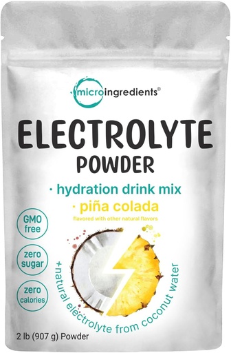 [BRSRAYI5PMPBYEIZ] Micro Ingredients Hydration Electrolyte Powder, 2 lb (139 Servings) | Piña Colada Flavor | High Potassium (1,000mg) + Coconut Water | No Sugar, Keto Friendly | Non-GMO