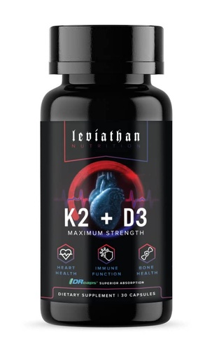[BRSRMFQCBAMRGCDJ] Leviathan Nutrition Vitamin D3 K2 2 in 1 Formula | 360mcg Vitamin K2 (MK7) + Vitamin D3 5000 IU Vegan Organic Extra Strength Vitamin Supplements - Support Heart, Teeth, Joint, and Bone Health
